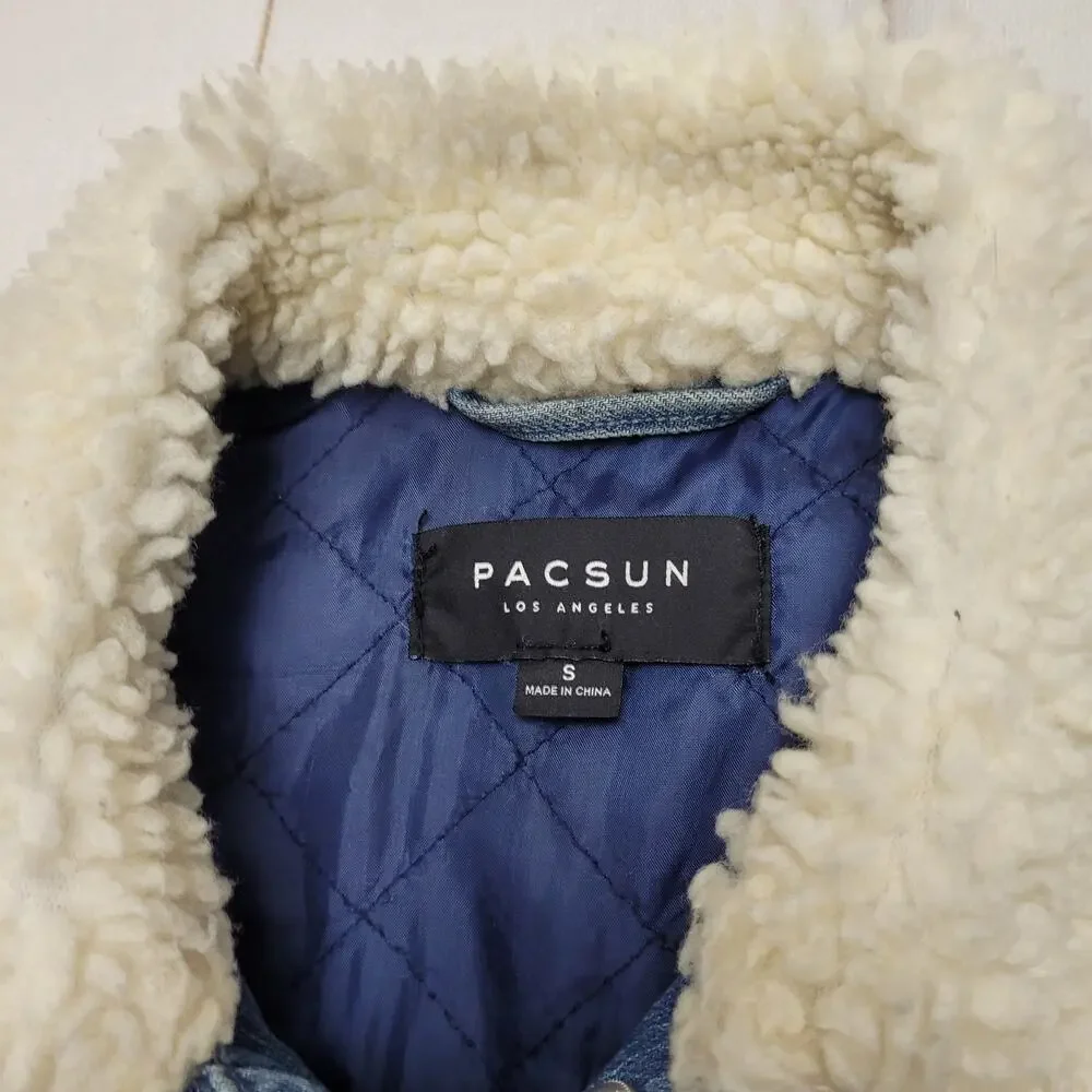 Pacsun denim sherpa trucker jacket quilted lined retro